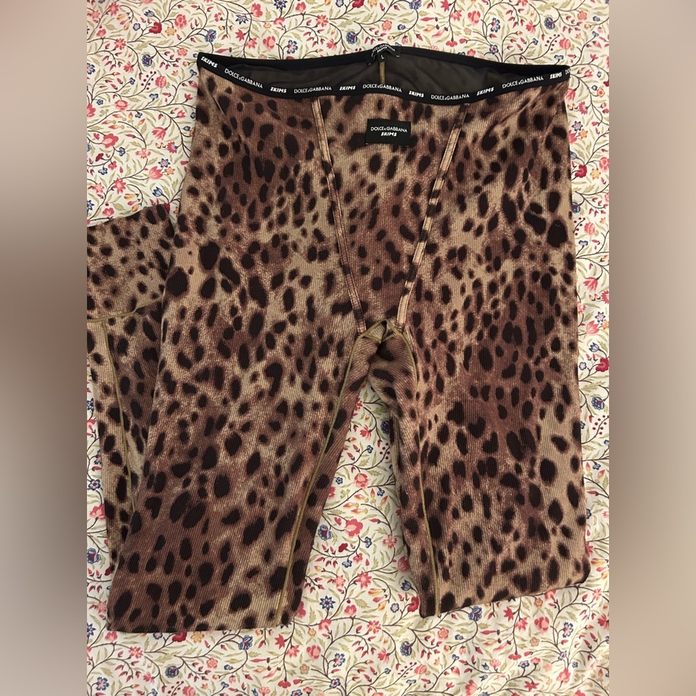 Dolce & Gabbana X SKIMS Kim Kardashian Leopard Ribbed Leggings Pants L NWOT